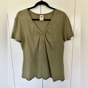 Faded Glory Khaki V-Neck Short Sleeve Top